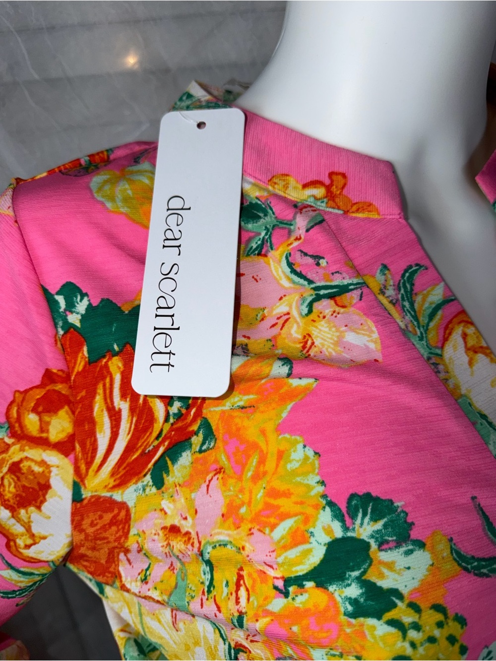 Dear Scarlett Bright Pink Floral Tunic Dress w/pockets - Picture 5 of 9